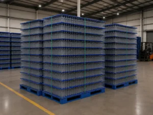 Tumpukan botol dengan PP layer pad di perusahaan FMCG