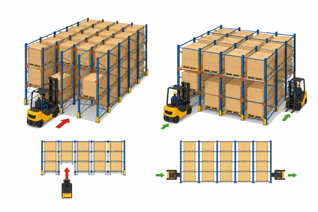 Drive-in and drive-through racking illustration