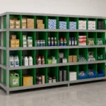 Racking system with ALVAboard shelf dividers