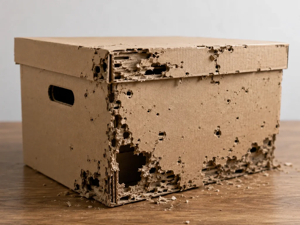Illustration of a cardboard box damaged by termites