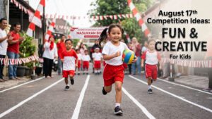 Children enthusiastically participate in fun, creative, and exciting individual Independence Day games during Indonesia's Independence Day celebration.