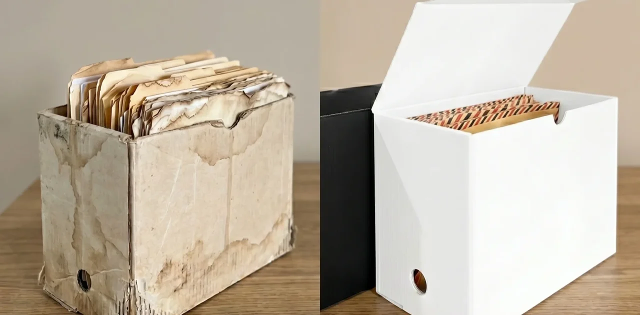 Ilustrasi box arsip PP corrugated ALVAboard vs karton