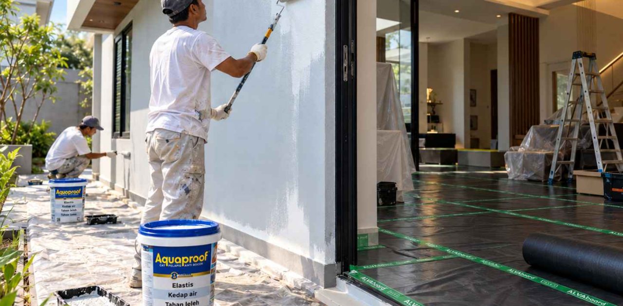Perlindungan dinding anti bocor dengan Aquaproof dan ALVAboard Floor & Wall Protector