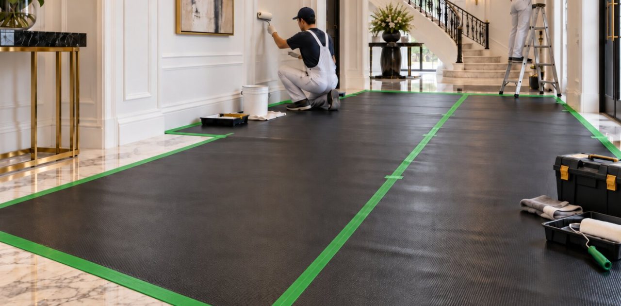 Cover photo of high-quality ALVAboard Floor & Wall Protector marble floor protection