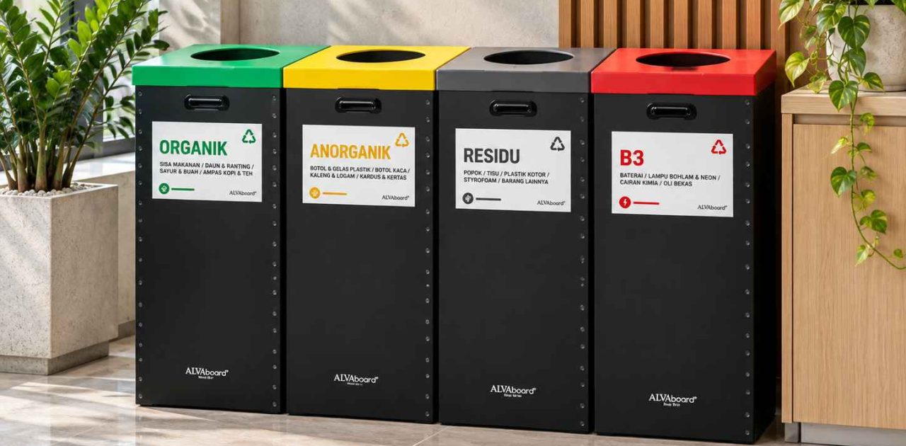Foto sampul cara memilah sampah untuk pemula dan Eco Bin ALVAboard tempat sampah pemilahan paling berkualitas