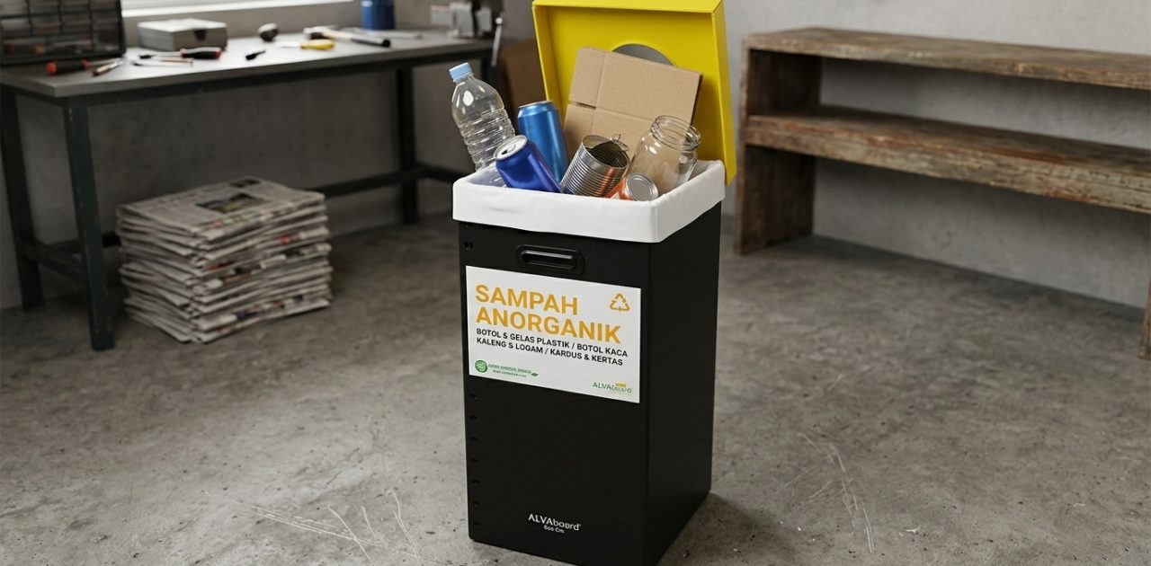 What is non-organic waste? Examples of plastic bottles, cans, cardboard, and glass sorted for the recycling process.