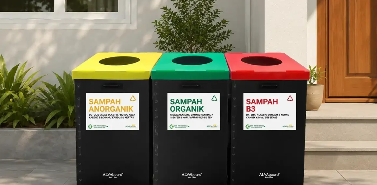 Household waste bin with ALVAboard Eco Bin
